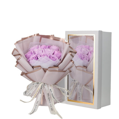 Valentine's Day Ice Crushing Blue Rose Flower Soap Bouquet Gift Box