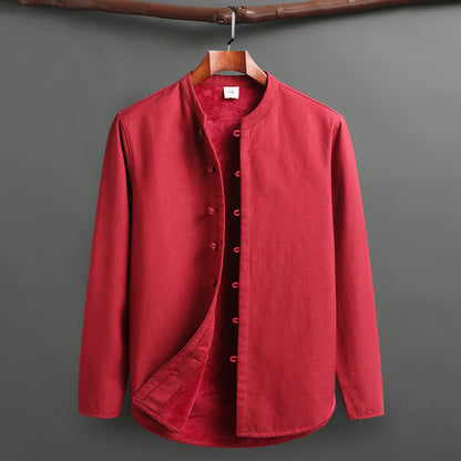 Tang Suit Outfit Chinese Retro Buckle Stand Collar Long Sleeve Cotton Linen Undershirt Coat