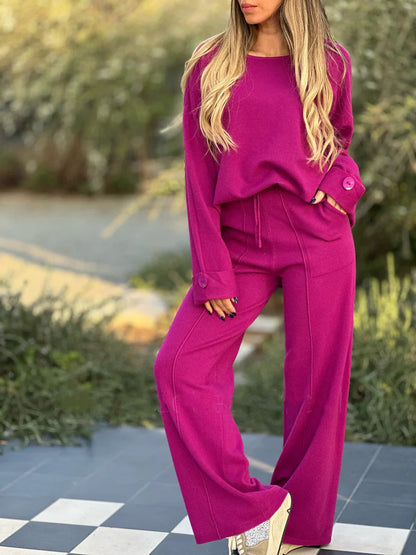 European And American Fashion Casual Set Solid Color Long-sleeve Suit Wide Leg Pants