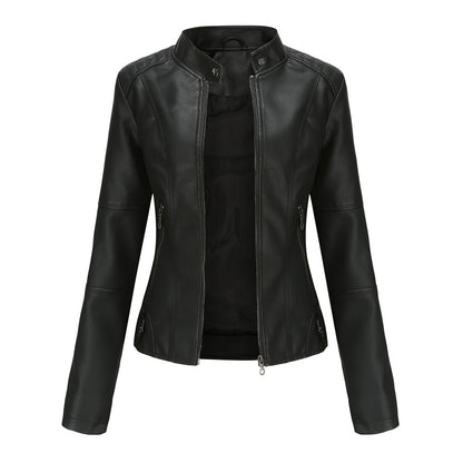 Biker Oversized Stand Collar Leather Jacket