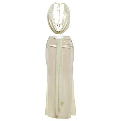 Women's Sexy Backless Halter Top Slim-fit Sheath Skirt Suit