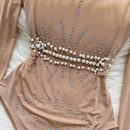 Beaded Glitter Light Luxury High-end Jumpsuit Women Thin Temperament Look Thin Inside The Top