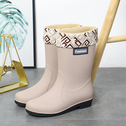 Fashion Work Wear Rain Shoes Adult Warm Women's Mid-calf Rain Boots