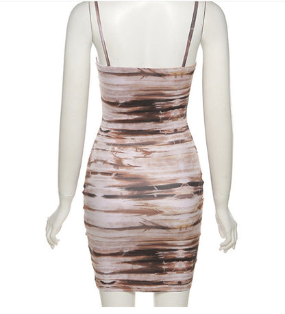 DA 4405b Sling Sexy Low-cut Halter Print Bag Hip Dress