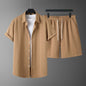 Men's Diamond Patterned Short Sleeved Shirt And Shorts Set
