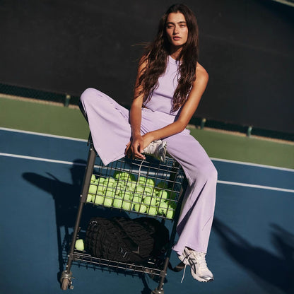 Fashion Casual Women's Solid Color High-elastic Body Shaping Short Sleeve Wide Leg Pants Suit