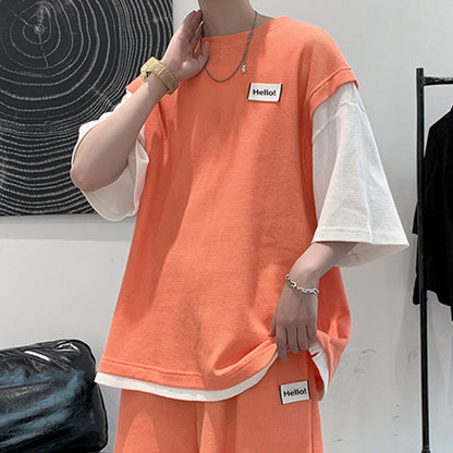 Summer Fake Two-piece Men's All-match Loose Sports Top