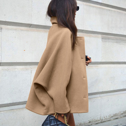 Fashion Brown Lapel Batwing Sleeve Coat