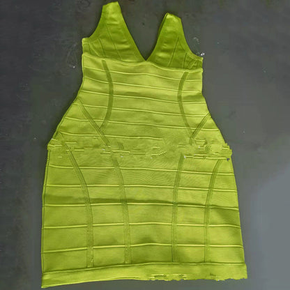 Summer New Sexy Low-cut V-neck Bandage Dress Tight-fitting Waist Slimming Dress