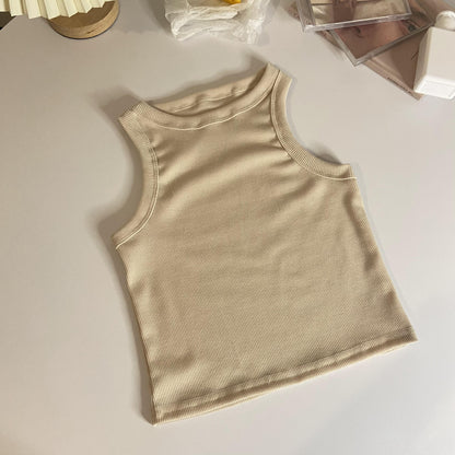 Solid Color Cropped Slim Fit Sleeveless Tank Top Women's