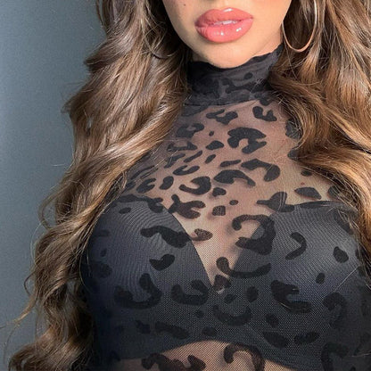 Net Perspective Sexy Long Sleeve Bottoming Bodysuit