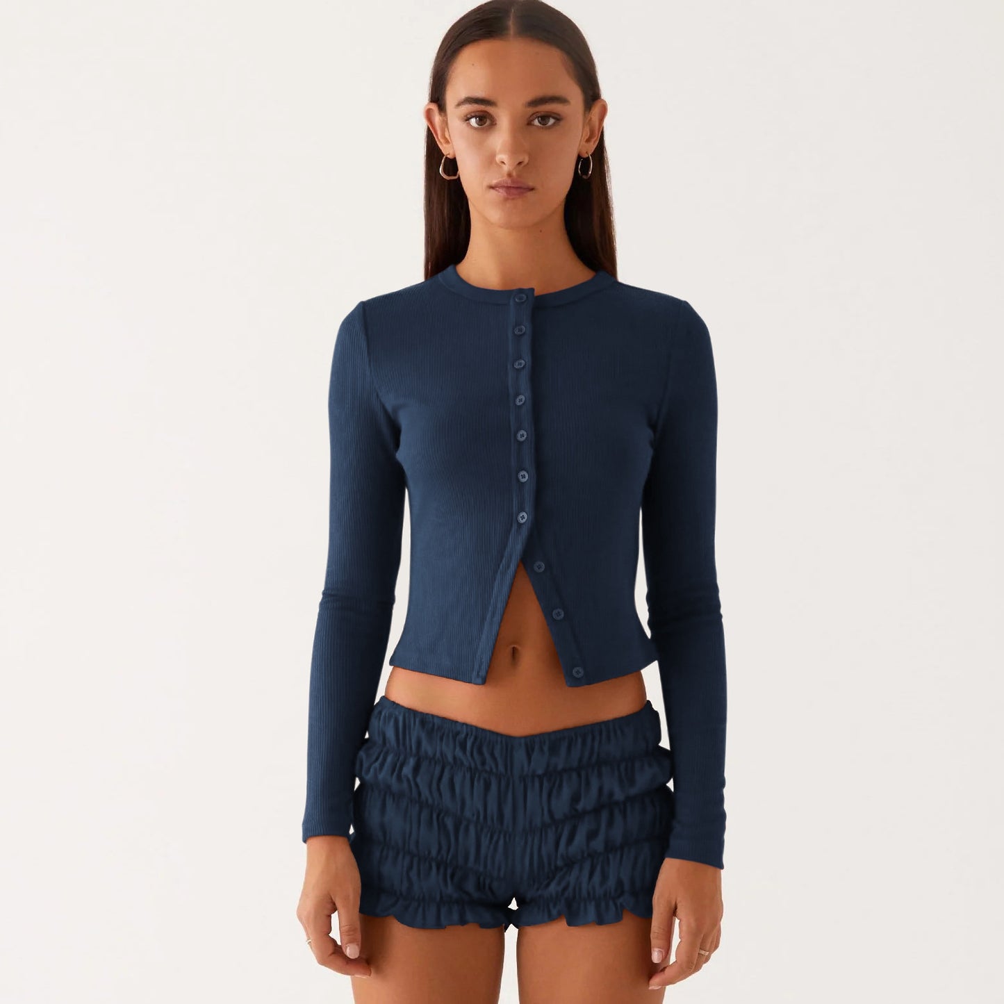 New Solid Color Slim-fit High-grade Long Button Cardigan Top