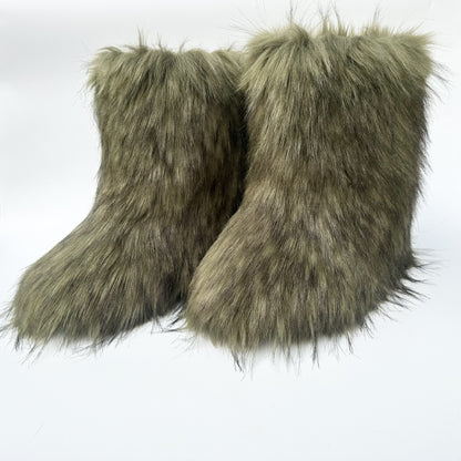 Thickened Plus Size Mid-calf Furry Fur Clothing Snow Boots