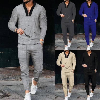Men's Fashion Patchwork Stand-up Collar Half Zip Suit