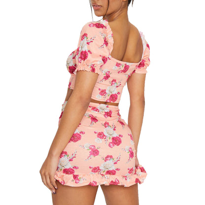 Sexy Off-Shoulder Cropped Top And Casual Short Skirt Suit