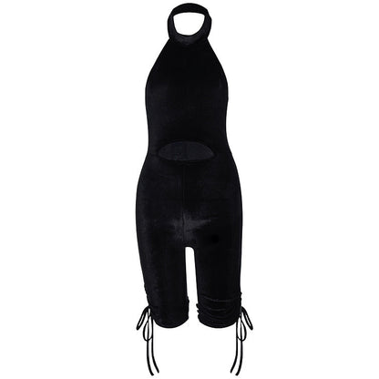 Halter Letters Hot Rhinestone Pleated Bodysuit