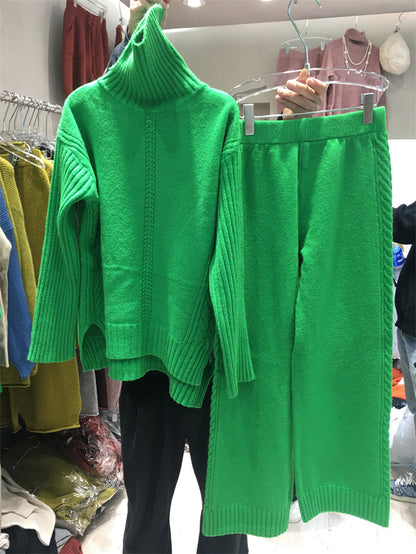 Turtleneck Pullover Thickened Knitting Sweater Casual Fashion Set