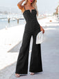 Women Sleeveless Denim Jumpsuit V Neck Wide Leg Flared Jumpsuit High Waist Back Zipper Slim Fit Denim Jumpsuit Jeans Overalls