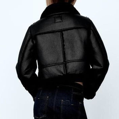Women's PU Leather Double-sided Jacket Fur Coat