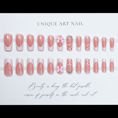 Mid-length French Style Bow Colorful Crystals Wear Nail Sticker