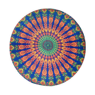 Shawl Print Mat Round Peacock Beach Towel