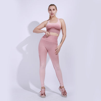 Seamless Yoga Suit Female Gradient Color Outdoor Running Sports Breathable Sweat-absorbent