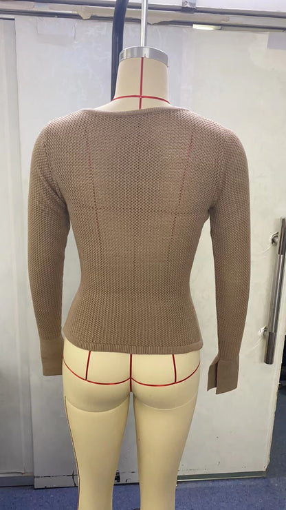 Solid Color Knitted Top Women's Long-sleeved Bottoming Sweater