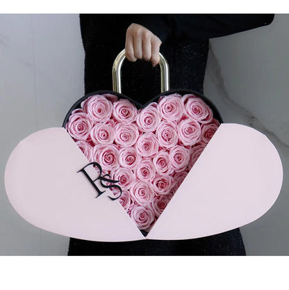 Flower Color Material Valentine's Day Lock Cylinder Gift Box Flower Love Box Heart-shaped Metal Portable