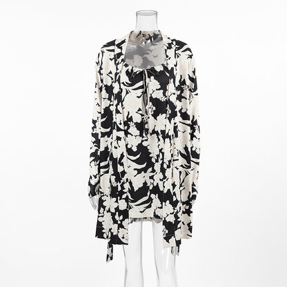 Printed Breathable Knitted Pajamas Suit Loose