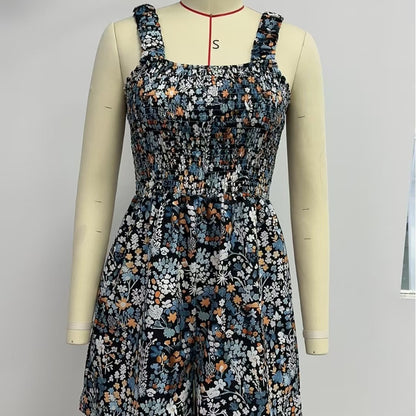 Flower Print Shorts Jumpsuit Summer Fashion Sleeveless Beach Bodysuit