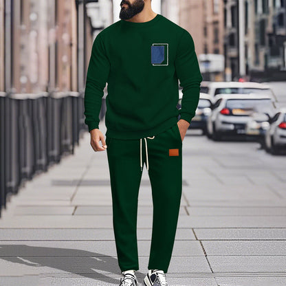 Men's Sport Suit Color Matching Sweater Two-piece Casual Fashion