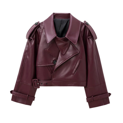Model Style Profile Shoulder Motorcycle Short Coat Leather Fashion Jacket