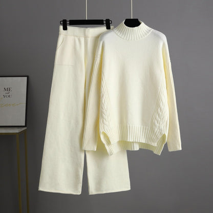 New Fashionable Stylish Sweater Suit Drape Knit Wide Leg Pants Two-piece Set For Women