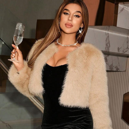 Fox Fur Fashion Thick Warm Long Sleeves Short Coat