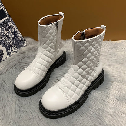 Children's Boots Short Tube Side Zipper Net Red Rhombus Fashion