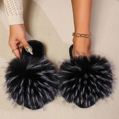 Female Casual Raccoon Fur Grass Slippers