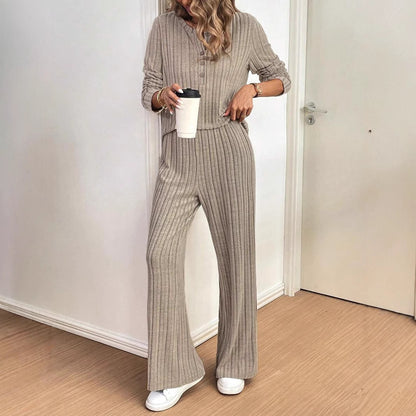 Loose Button Pit Stripes Knitting Suit