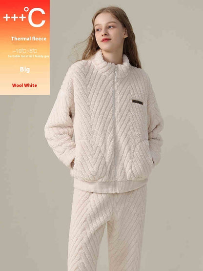 Women's Pajamas Fleece-lined Thickened Flannel Warm Loungewear Suit