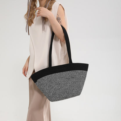 Spring Contrast Color Straw Bag Large Capacity