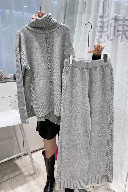 Turtleneck Pullover Thickened Knitting Sweater Casual Fashion Set