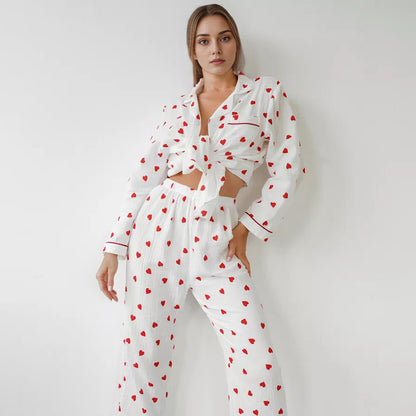 Comfortable Soft Heart Printing Cotton Pajamas Suit
