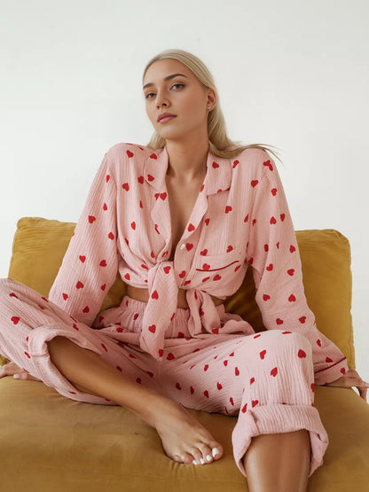 Comfortable Soft Heart Printing Cotton Pajamas Suit