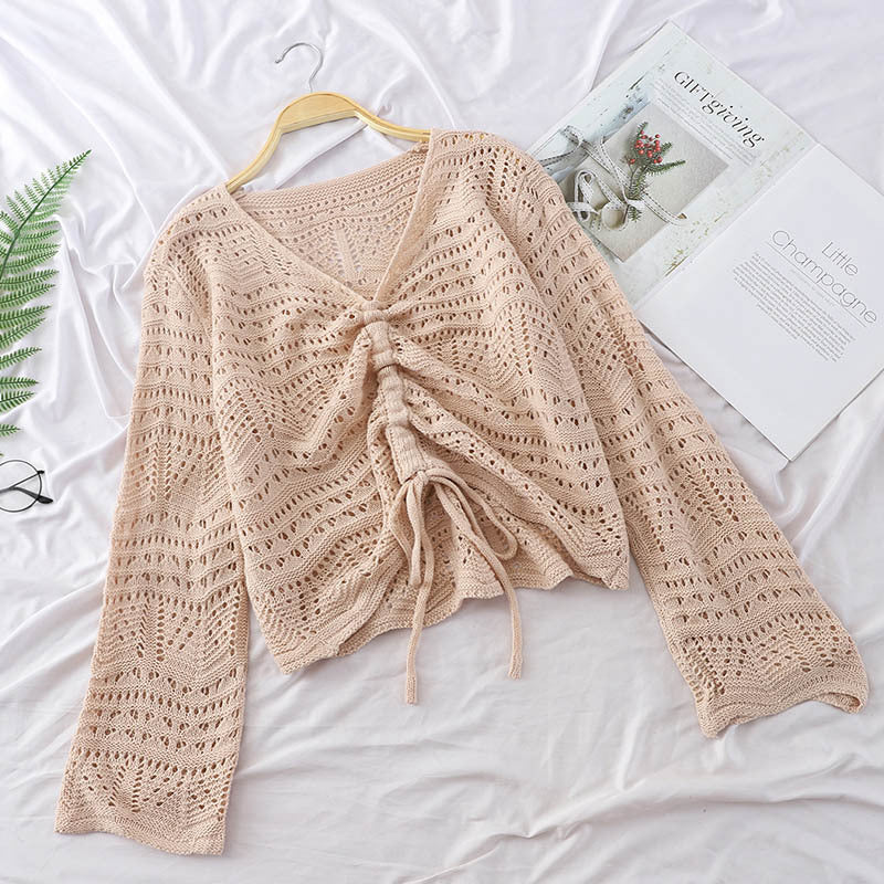 Loose Knit Sweater Short Sweater Women Long-sleeved Mesh