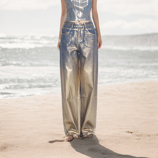 Design High Waist Straight Jeans