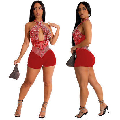 Sexy Halter Hollow Sleeveless Slim Fit Bodysuit