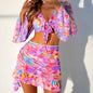 New European And American Printing Stylish Beach Dress Bikini Four-piece Suit