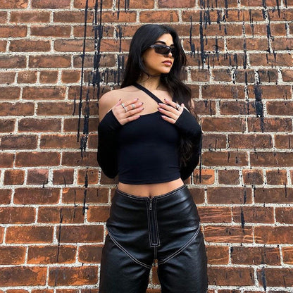 New Fall Women's Clothing Fashion Irregular Split Oversleeves Slim T-shirt Women