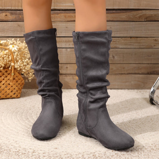 Winter Warm Round Toe Side Zipper Women's Middle Boots