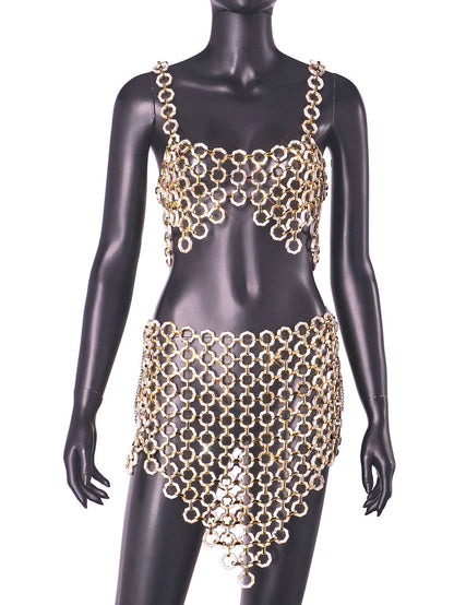 Summer Slim-fit Backless Acrylic Top Skirt Suit