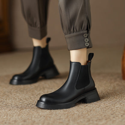Thick Medium Heel Simple Round Toe Boots